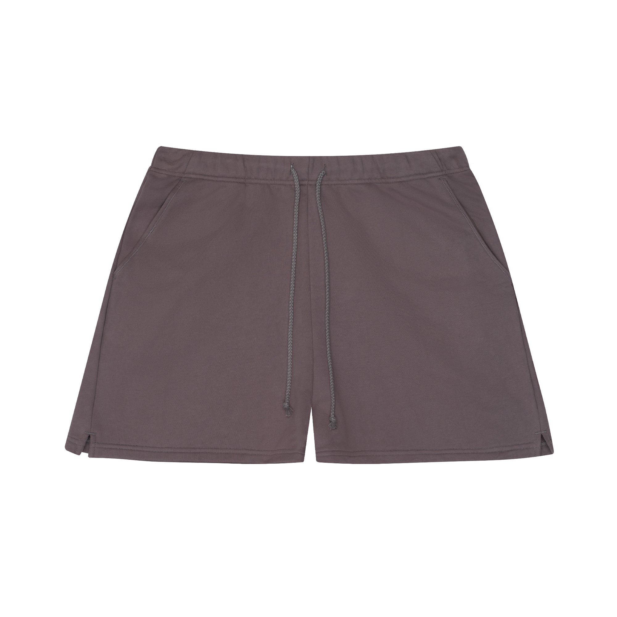 grey shorts with a drawstring on a white background