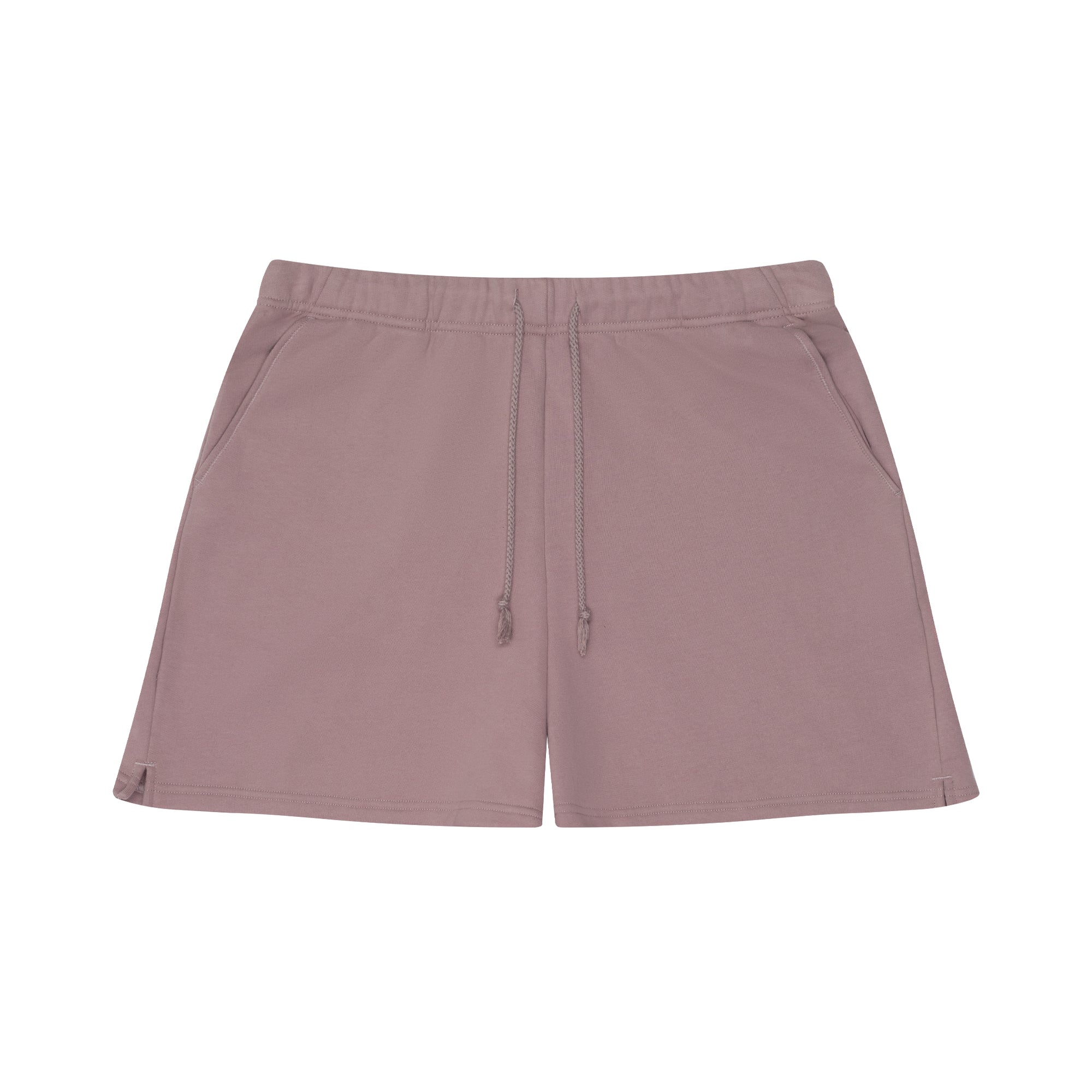 Mauve shorts with a drawstring on a white background